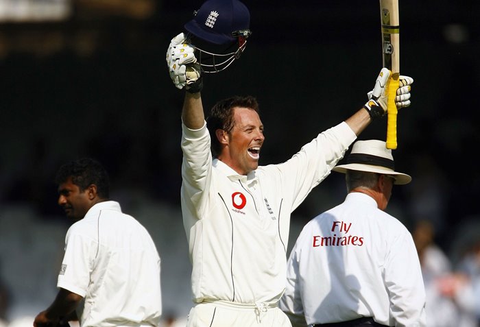 Marcus Trescothick celebrates a century at Lord's.