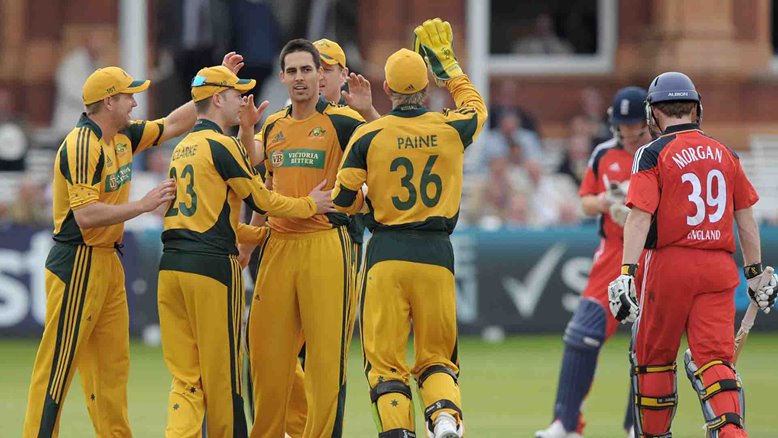 Mitchell Johnson dismisses Eoin Morgan at Lord's