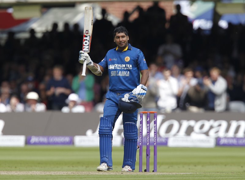 Kumar Sangakkara scores a century at Lord's in 2014.