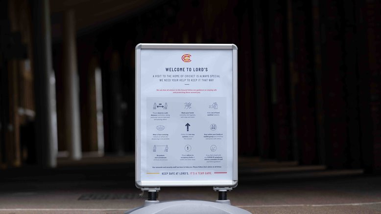 Welcome to Lord's sign with Covid-19 information