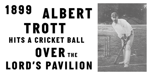 Trott hits a cricket ball over the Pavilion