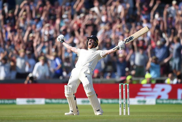 Ben Stokes of England celebrates hitting the winning runs to win the third Specsavers Test Match between England and Australia at Headingley. 25 August 2019, Leeds, England