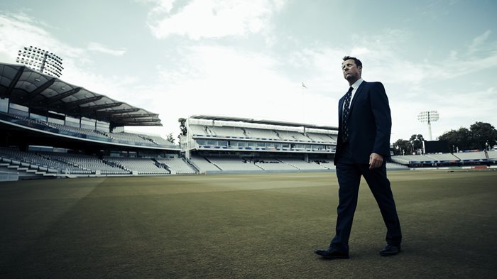 Marcus Trescothick walks across the Lord's outfield in 2019.