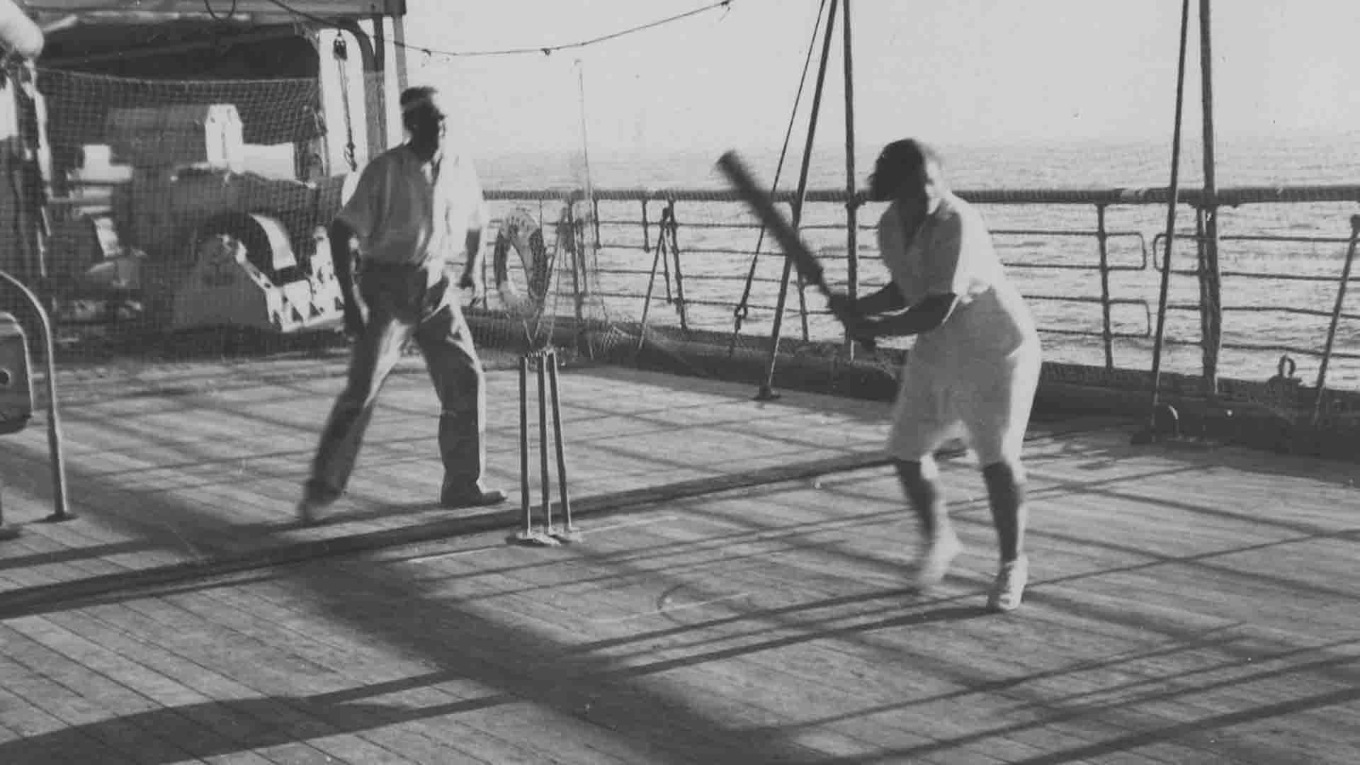 Deck cricket, England on board SS Cathay, first tour to Australia, 1934 (WCA Archive)