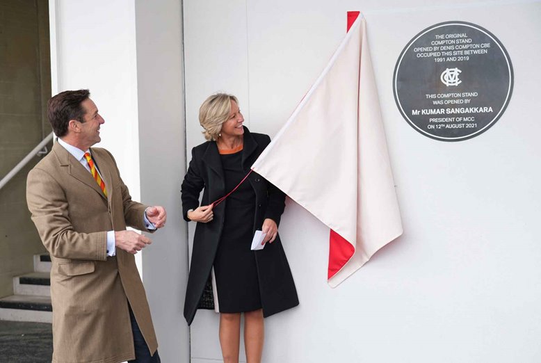 Clare Conor unveils the Compton Stand plaque