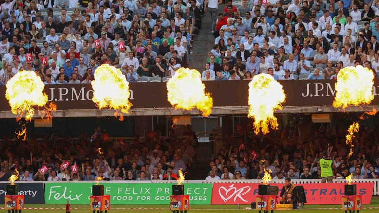 The flames rise during a Vitality Blast match at Lord's