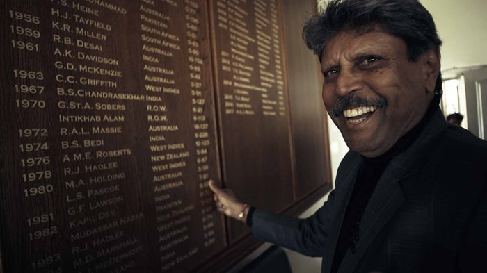 Kapil Dev in 2019 with the Honours Boards.